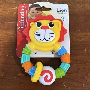 Infantino Lion Zoo Animal Teether Bright Colors Beaded Ring 3M+ New